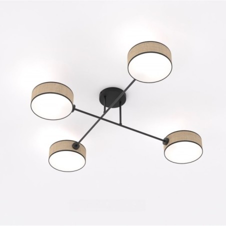 Lampe de plafond Lorix ratan+noir (4 lumières)