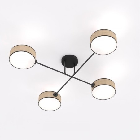 Lampe de plafond Lorix ratan+noir (4 lumières)