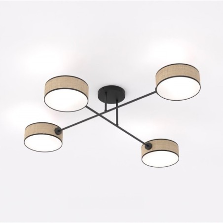 Lampe de plafond Lorix ratan+noir (4 lumières)