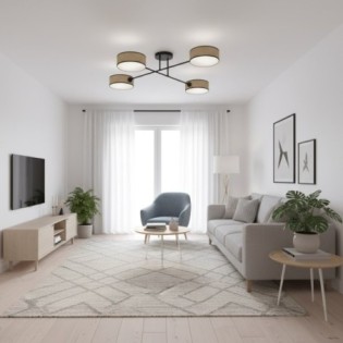 Lampe de plafond Lorix ratan+noir (4 lumières)