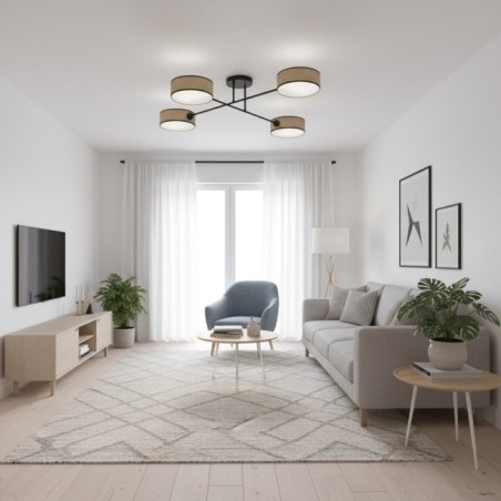 Lampe de plafond Lorix ratan+noir (4 lumières)