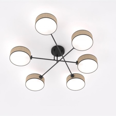 Lampe de plafond Lorix ratan+noir (6 lumières)
