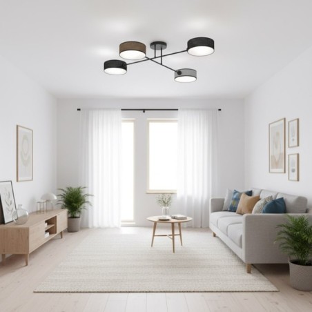 Lampe de plafond Lorix noir+marron+gris (4 lumières)