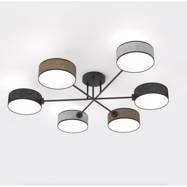 Lampe de plafond Lorix noir+marron+gris (6 lumières)