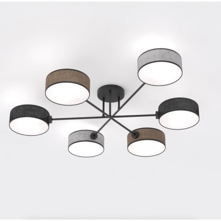 Lampe de plafond Lorix noir+marron+gris (6 lumières)