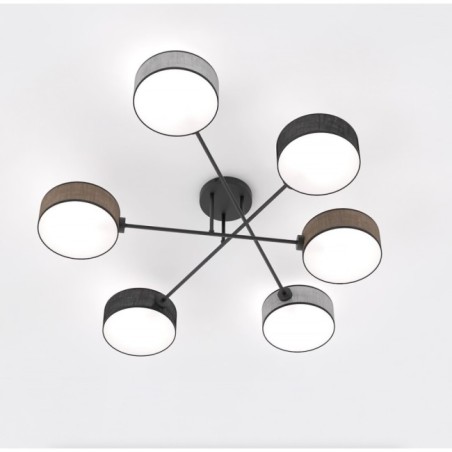 Lampe de plafond Lorix noir+marron+gris (6 lumières)