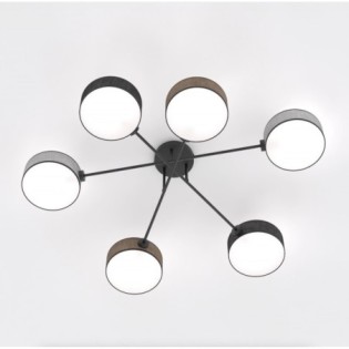 Lampe de plafond Lorix noir+marron+gris (6 lumières)