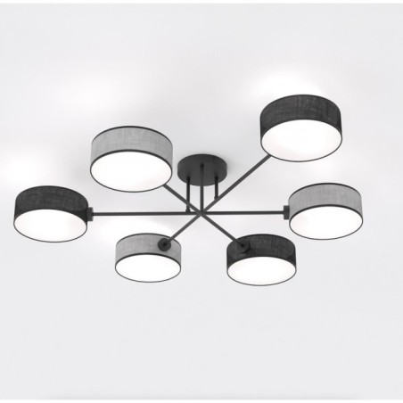 Lampe de plafond Lorix noir+gris (6 lumières)