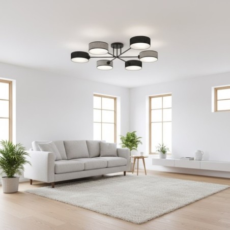 Lampe de plafond Lorix noir+gris (6 lumières)