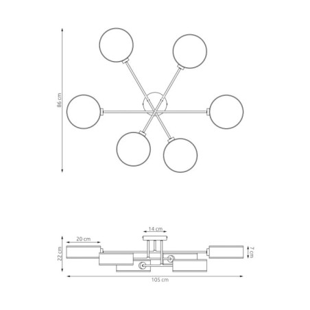 Lampe de plafond Lorix noir+gris (6 lumières)