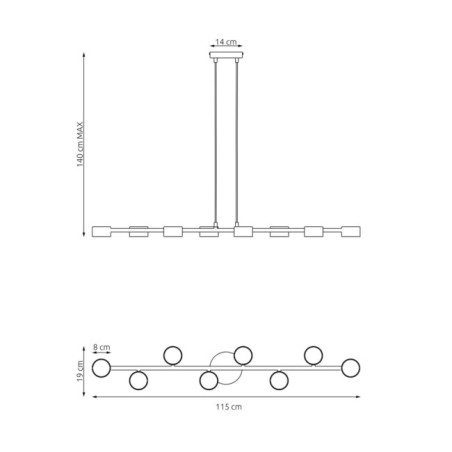 Suspension Solvi noire (8 lumières)