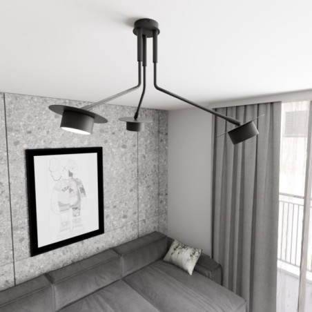 Lampe de plafond Tevra noire (3 lumières)