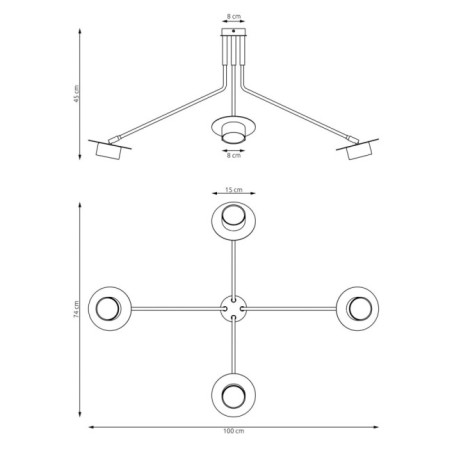 Lampe de plafond Tevra noire (4 lumières)