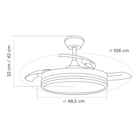 Ventilateur LED pales rétractables Astra Evo CCT Dim (60W)