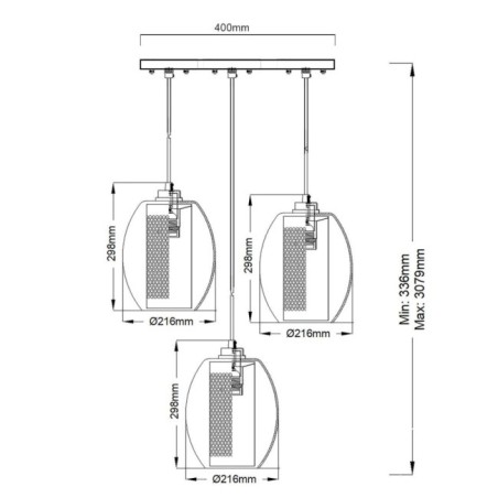 Lampe de plafond Asher II (3 lumières)