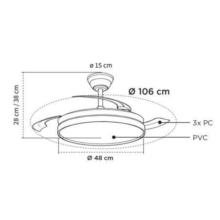 Ventilateur LED à pales rétractables Charly Evo CCT Dim (60W)