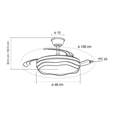 Ventilateur LED à pales rétractables Prius Evo CCT Dim (60W)