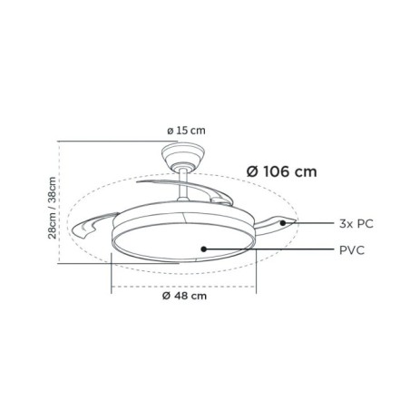 Ventilateur LED à pales rétractables Ecoro CCT Dim (48W)