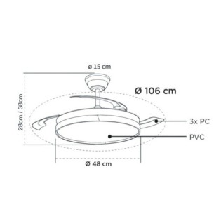 Ventilateur LED à pales rétractables Paneco Mini CCT Dim (39W)