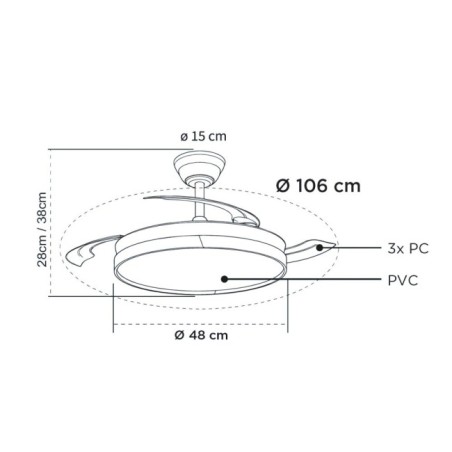 Ventilateur LED à pales rétractables Paneco Mini CCT Dim (39W)