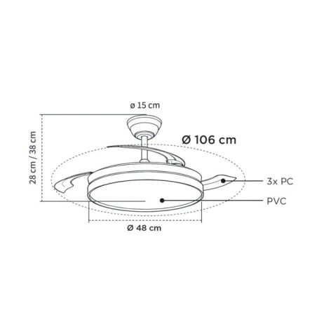 Ventilateur LED à pales rétractables Paneco CCT Dim (48W)