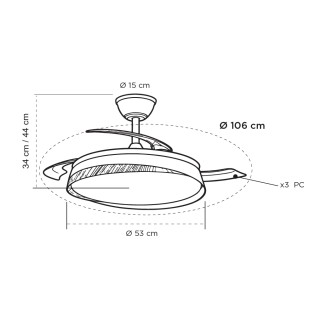 Ventilateur LED à pales rétractables Mars CCT Dim (48W)