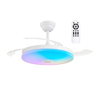 Ventilateur LED à pales rétractables Music Haut-parleur RGB CCT Dim (48+8W)