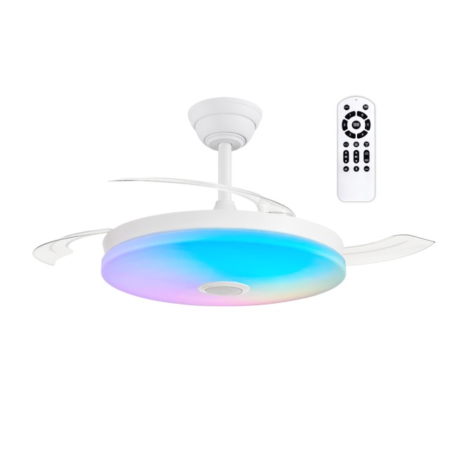 Ventilateur LED à pales rétractables Music Haut-parleur RGB CCT Dim (48+8W)