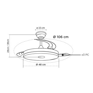 Ventilateur LED à pales rétractables Music Haut-parleur RGB CCT Dim (48+8W)