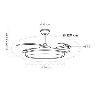Ventilateur LED à pales rétractables Charly L CCT Dim (80W)