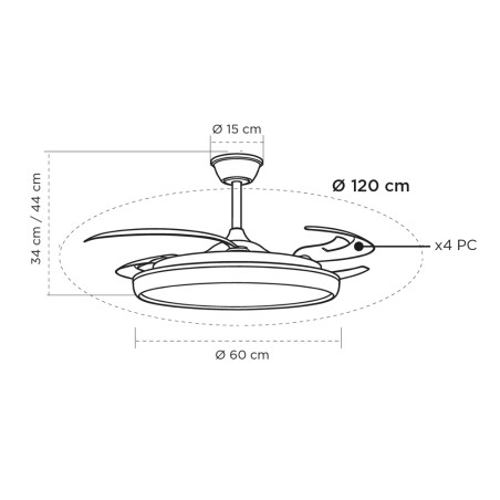 Ventilateur LED à pales rétractables Charly L CCT Dim (80W)