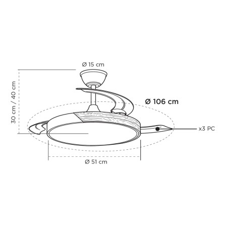 Ventilateur LED à pales rétractables Taoro Evo CCT Dim (60W)