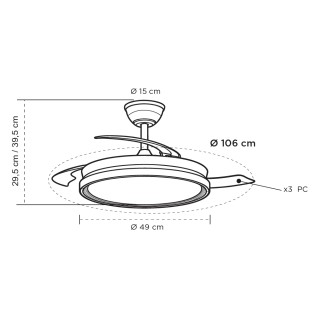 Ventilateur LED à pales rétractables Ventus Evo CCT Dim (39W)