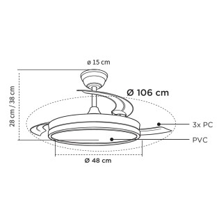 Ventilateur LED à pales rétractables Milky Eco CCT Dim (48W)