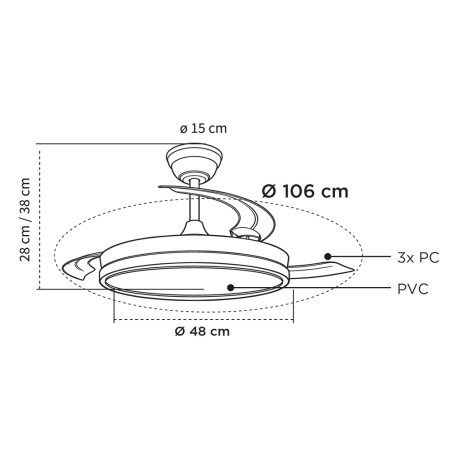 Ventilateur LED à pales rétractables Milky Eco CCT Dim (48W)
