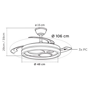Ventilateur LED à pales rétractables Naira Eco CCT Dim (70W)