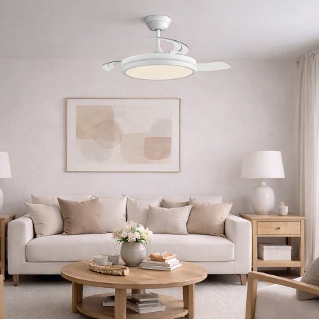 Ventilateur LED à pales rétractables Night Eco Blanc CCT Dim (48W)