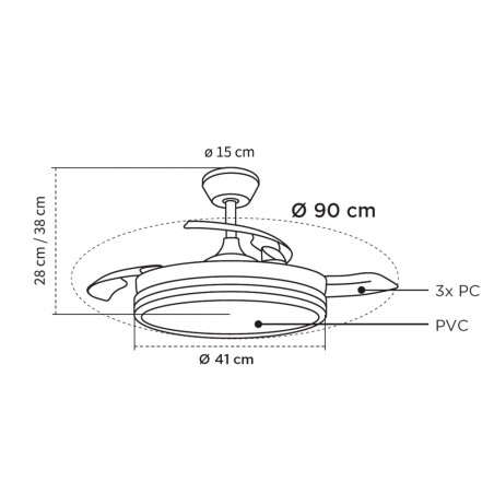 Ventilateur LED à pales rétractables Night Evo Mini CCT Dim (39W)