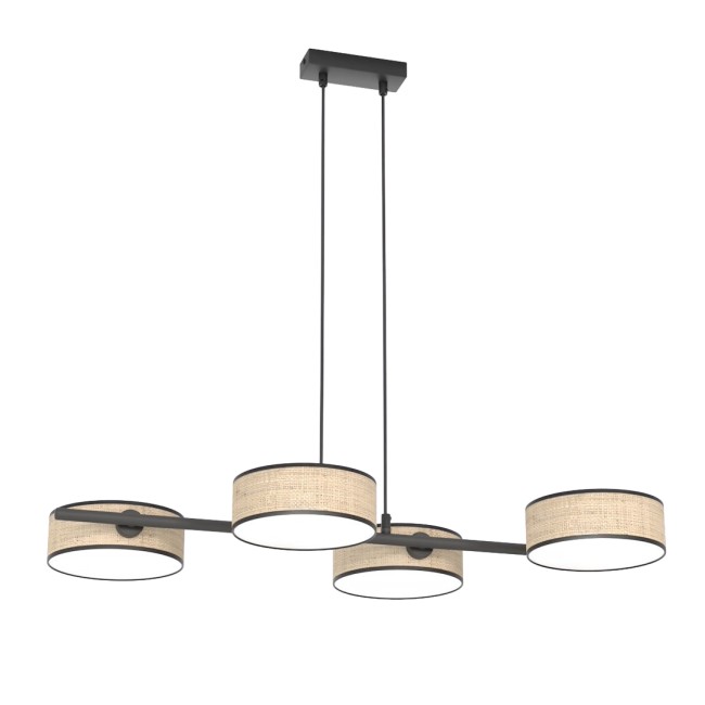 Suspension Troma en rotin+noir (4 lumières)