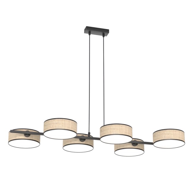 Suspension Troma en rotin+noir (6 lumières)