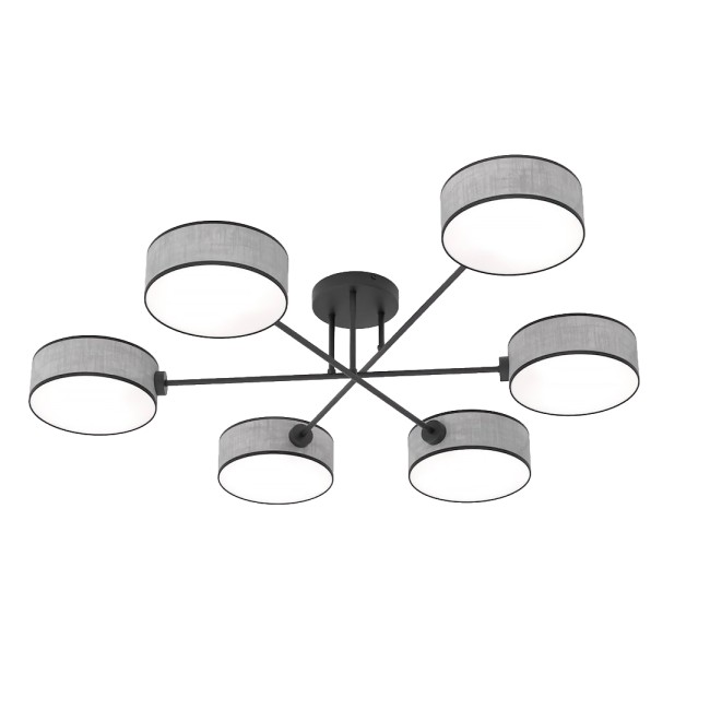Lampe de plafond Lorix gris+noir (6 lumières)