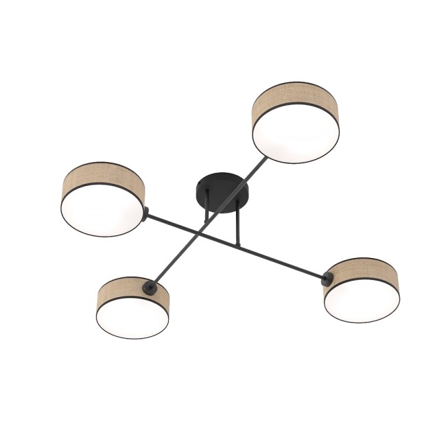 Lampe de plafond Lorix ratan+noir (4 lumières)