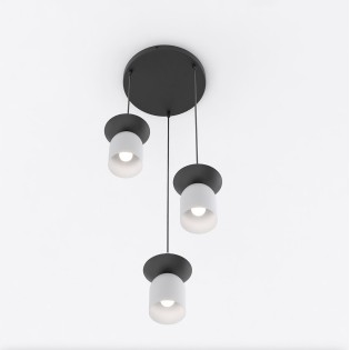 Suspension Lorenza II gris+noir (3 lumières)
