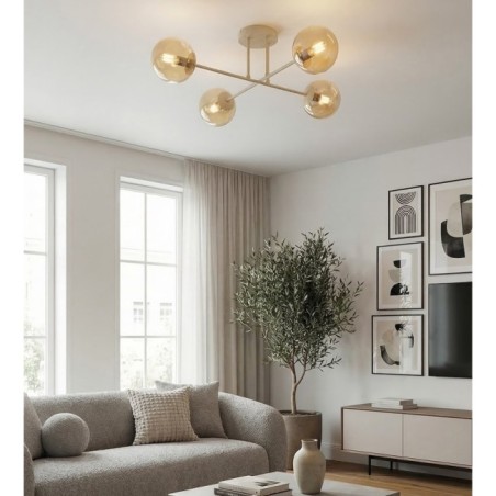 Lampe de plafond Drin Moka Ambre (4 lumières)