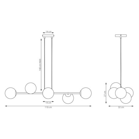 Suspension Odra Gris Graphite (6 lumières)