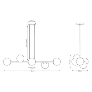 Suspension Odra Bordeaux Opale (6 lumières)