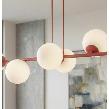 Suspension Odra Bordeaux Opale (6 lumières)