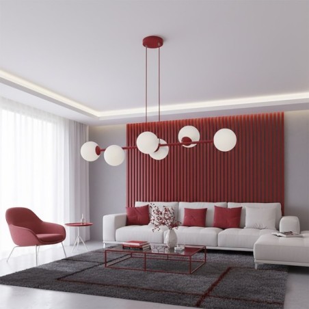 Suspension Odra Bordeaux Opale (6 lumières)