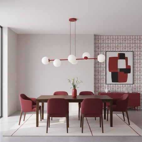 Suspension Odra Bordeaux Opale (6 lumières)