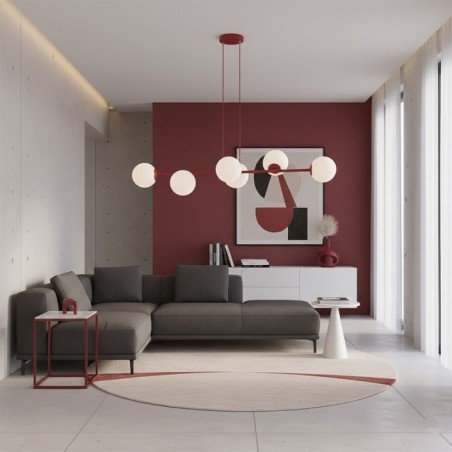 Suspension Odra Bordeaux Opale (6 lumières)
